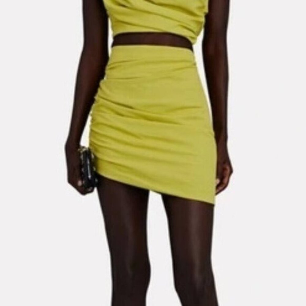 The Sei Ruched Asymmetrical Mini Skirt 0 Gold Green Chartreuse Revolve Cocktail